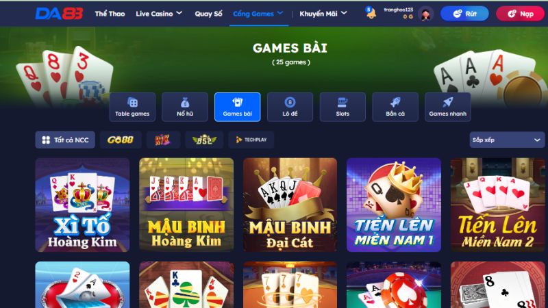 Danh mục game bài trên DA88